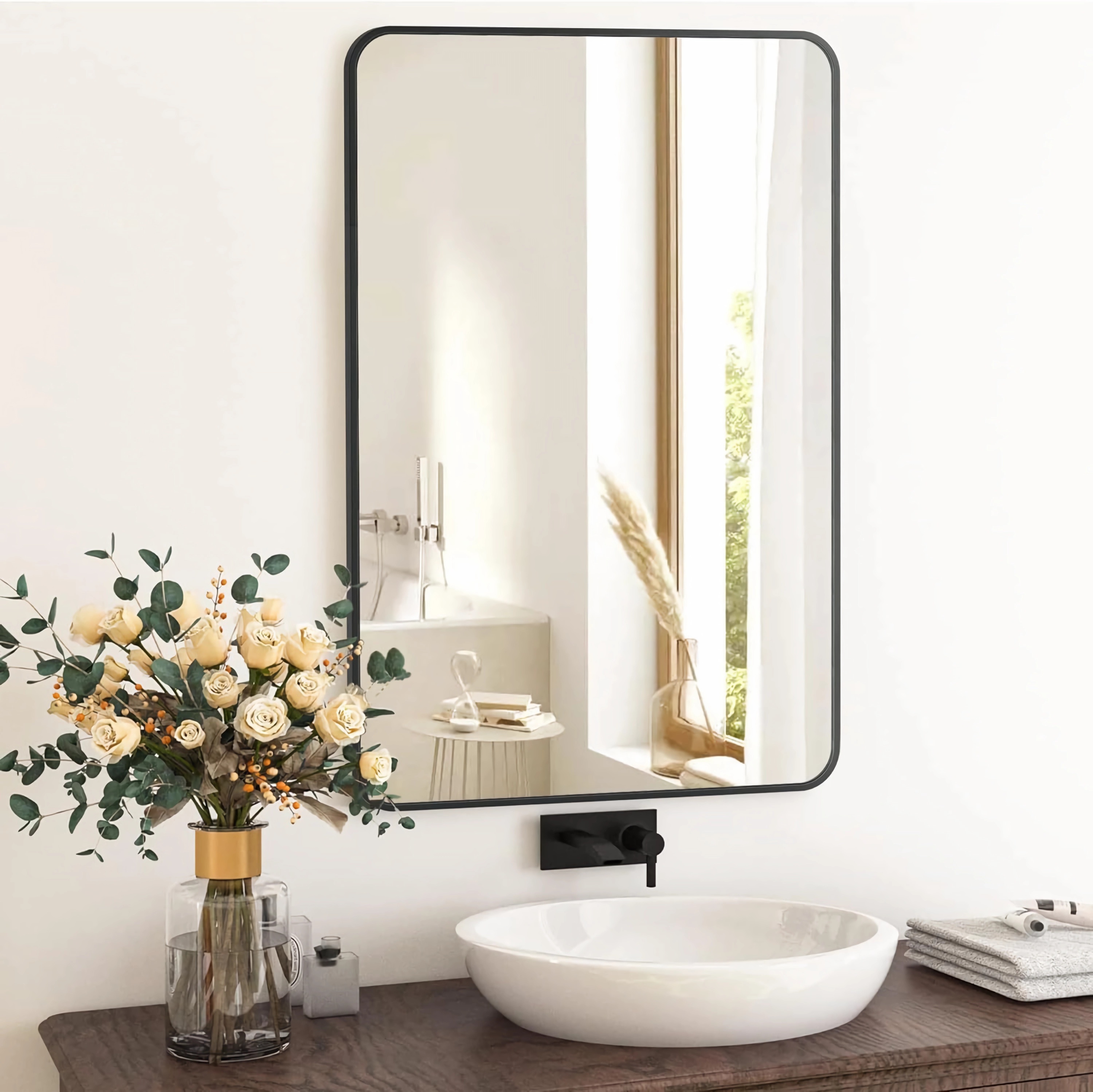 NISHCON 20x28 inch Vanity Mirror Black Wall Mirror Rectangular Mirror ...