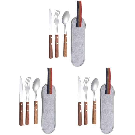 NISHUNA 3 Sets Camping Tableware Fork Cutter Spoon Set Steak Tableware Camping Flatware for Picnic