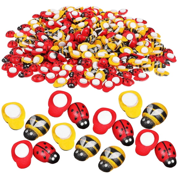 NISHUNA 400pcs Wood Bee Ladybug Ornament Self Adhesive Mini Bee Ladybug Crafts Making Accessories