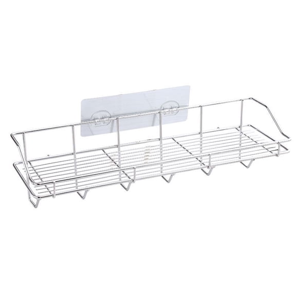 NISHUNA Stainless Steel Storage Shelf Punch Free Kitchen Wall Mounted Rack Storage Stand Organizer with 6pcs Hooks(Storage Rack + Sticker)