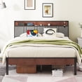 thumbnail image 1 of NISIEN Full Size Bed Frame, Platform Bed Full with Charging Station and Storage Upholstered Headboard, Gray, 1 of 11