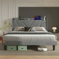 thumbnail image 1 of NISIEN Full Size Bed Frame with Charging Station, Upholstered Platform Bed with Wingback Storage Headboard, Light Gray, 1 of 11
