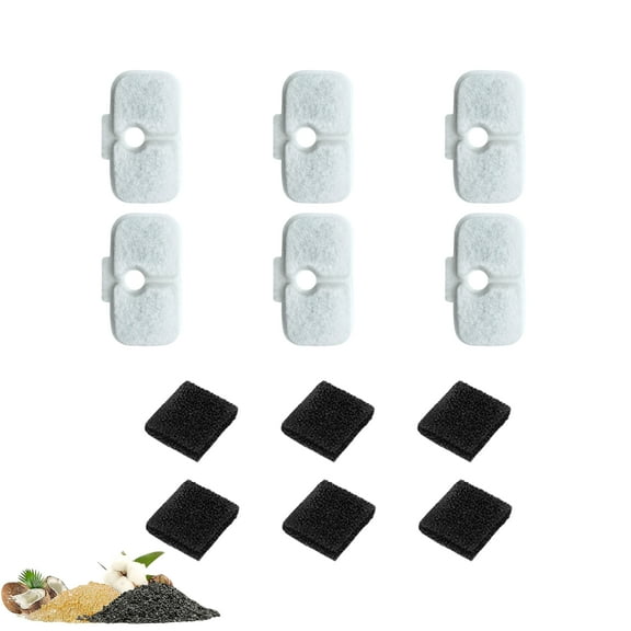 NISPIRA Dog Cat Water Fountain Activated Charcoal Water Filter Kit Replacements For Petlibro PLWF005 PLWF115 PLWF105, Triple Filtration System Replacement Filter with Pre-filter Sponge, 6 Packs