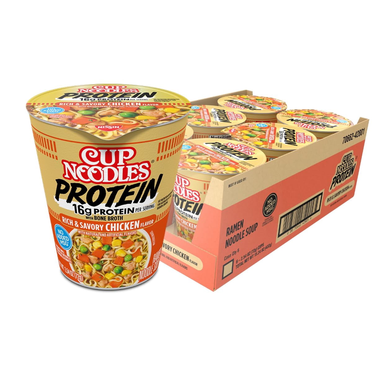 NISSIN Cup Noodles Protein Ramen, Chicken Flavor with Bone Broth Protein, 16g