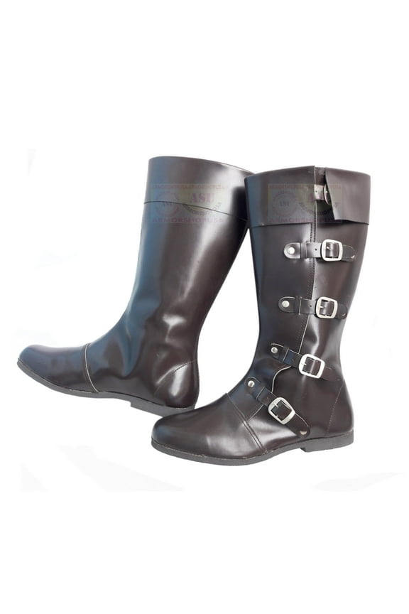 Medieval Leather Boots Renaissance Shoes Pirates Movie Prop Boots Viking Boot Mens Brown Long Boots