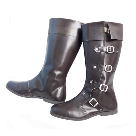 NISTAN Medieval Leather Boots Renaissance Shoes Pirates Movie Prop Boots Viking Boot Mens Brown Long Boots