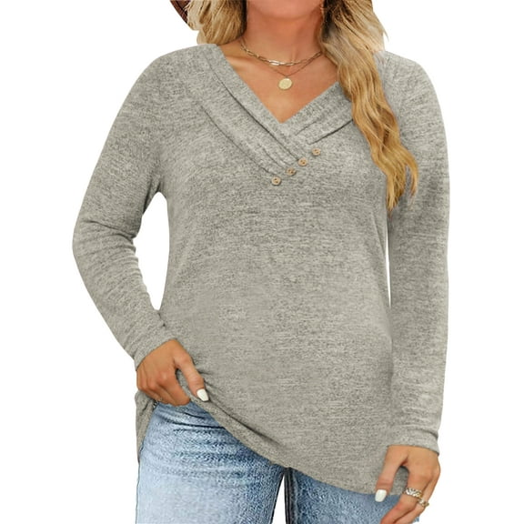 NISVIYA 2025 Plus Size Winter Tops for Women Dressy Button Blouses Casual V Neck Tunics T-Shirt