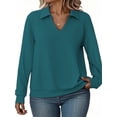 thumbnail image 1 of NISVIYA Fall Long Sleeve V Neck Shirts for Women Plus Size Loose Fit Tops Flattering Pullover Ladies Work Polo Sweatshirts, 1 of 4