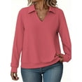 thumbnail image 1 of NISVIYA Fall Long Sleeve V Neck Shirts for Women Plus Size Loose Fit Tops Flattering Pullover Ladies Work Polo Sweatshirts, 1 of 5