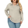 thumbnail image 1 of NISVIYA Oversized Workout Shirts for Women Casual Solid Color Tops Fashion Ribbed Blouses Basic Classic Lapel V Neck Sweaters, 1 of 5