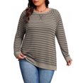 thumbnail image 1 of NISVIYA Plus Size Long Sleeve Sweatshirts for Women Casual Striped Crew Neck Raglan Dressy Pullover, 1 of 6