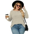 thumbnail image 1 of NISVIYA Women's Plus Size Fall High-Low Knit Sweater - Long Sleeve Crew Neck Comfy Pullover Apricot, 1 of 5