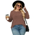 thumbnail image 1 of NISVIYA Women's Plus Size Fall High-Low Knit Sweater - Long Sleeve Crew Neck Comfy Pullover Caramel, 1 of 5