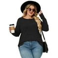 thumbnail image 1 of NISVIYA Women's Plus Size Fall High-Low Knit Sweater - Long Sleeve Crew Neck Comfy Pullover Black, 1 of 5