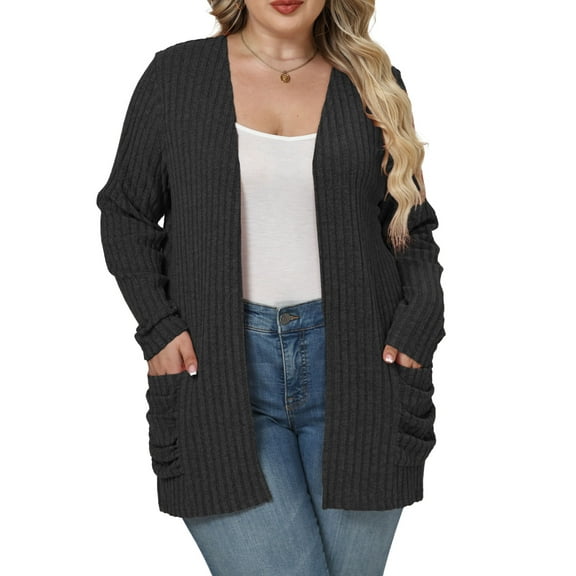 NISVIYA Women Plus Size Casual Sweaters Dressy Fall Winter Outerwear Coat Sweater Jacket Black