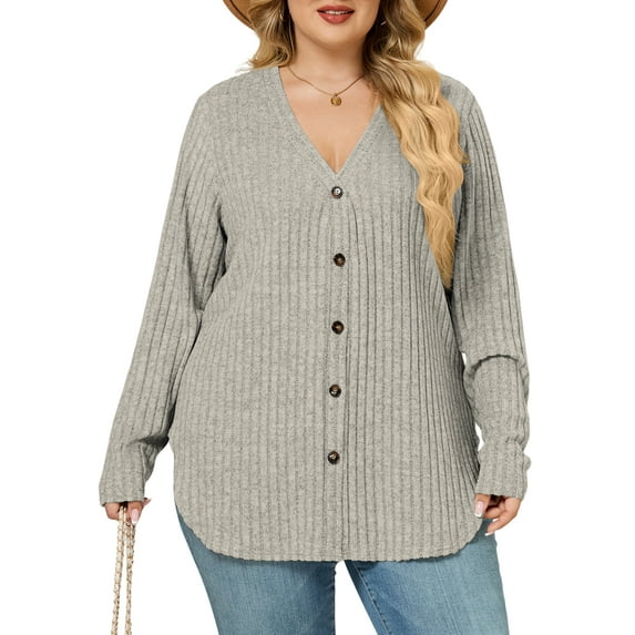 NISVIYA Plus Size Sweaters for Women Trendy Long Sleeve Cardigan Tops Button Down Coats Oversized Open Front Tunics