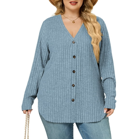 NISVIYA Plus Size Sweaters for Women Trendy Long Sleeve Cardigan Tops Button Down Coats Oversized Open Front Tunics