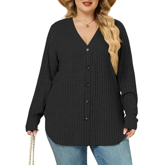 NISVIYA Plus Size Sweaters for Women Trendy Long Sleeve Cardigan Tops Button Down Coats Oversized Open Front Tunics