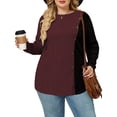 thumbnail image 1 of NISVIYA Women Winter Plus Size Fashion Button Decor Blouses Lightweight Crewneck Tops Wine Red, 1 of 6