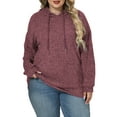 thumbnail image 1 of NISVIYA Women's Plus Size Charcoal Hoodie - Ribbed Knit Long Sleeve Casual Sweater with Front Pocket Wine Red, 1 of 5