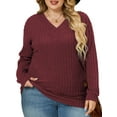 thumbnail image 1 of NISVIYA Plus Size Tops for Women Fall Fashion V-Neck Sweaters Casual Knit T Shirts Basic Long Sleeve Pullover, 1 of 1