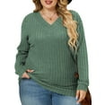 thumbnail image 1 of NISVIYA Plus Size Tops for Women Fall Fashion V-Neck Sweaters Casual Knit T Shirts Basic Long Sleeve Pullover, 1 of 1