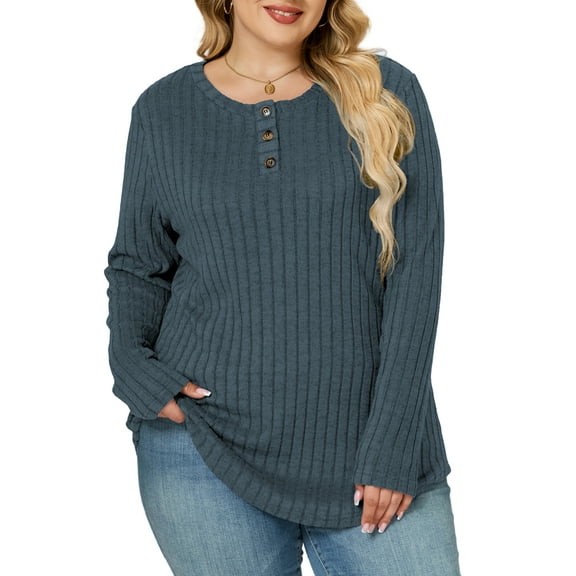 NISVIYA Plus Size Tops for Women Long Sleeve Button Henley Shirts Business Casual Lightweight Tunic Sweatshirts