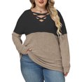 thumbnail image 1 of NISVIYA Plus Size Women Tops Loose Fit Criss Cross V Neck Sweatshirts Cozy Color Block Shirts Winter Long Sleeves Pullover, 1 of 1