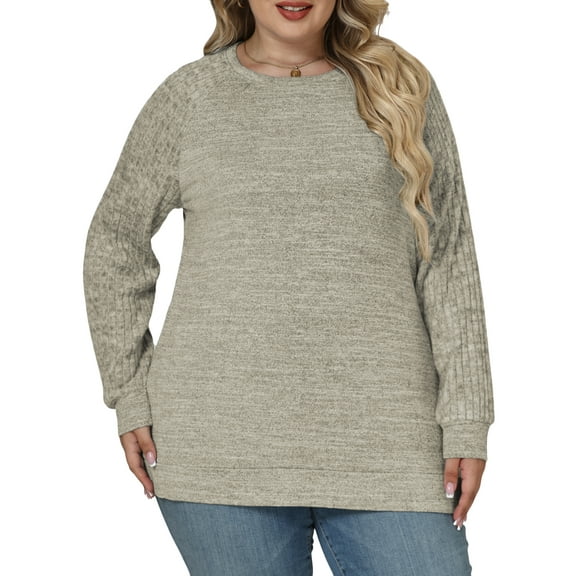 NISVIYA Plus Size Womens Sweaters Trendy Crewneck Tops Casual Long Sleeve Pullover Winter Comfortable Ribbed Knit Tees