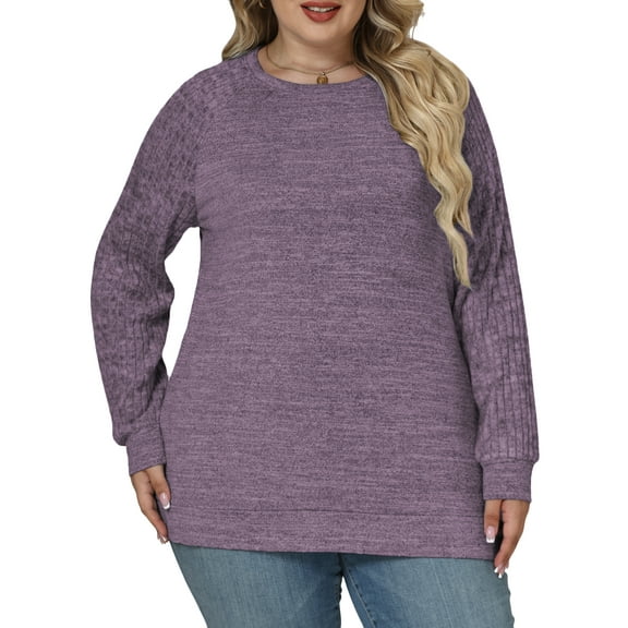 NISVIYA Plus Size Womens Sweaters Trendy Crewneck Tops Casual Long Sleeve Pullover Winter Comfortable Ribbed Knit Tees