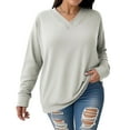 thumbnail image 1 of NISVIYA Winter Oversized Sweatshirts for Women Fall Trendy Basic V Neck Long Sleeves Pullover, 1 of 5