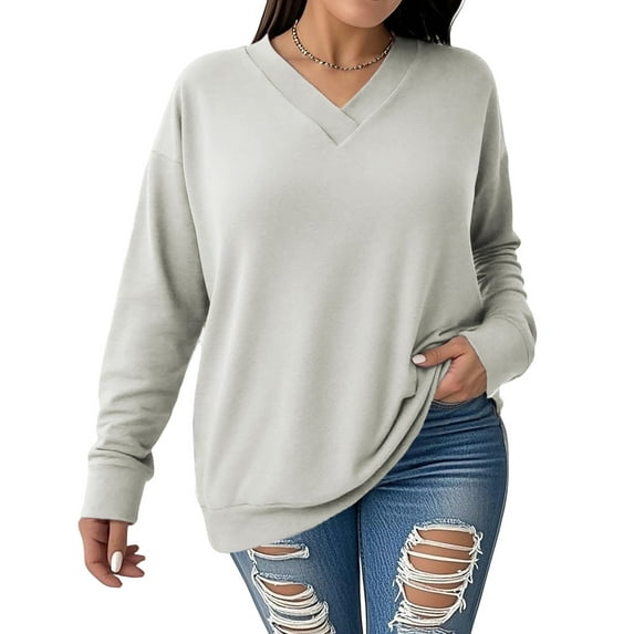NISVIYA Winter Oversized Sweatshirts for Women Fall Trendy Basic V Neck Long Sleeves Pullover