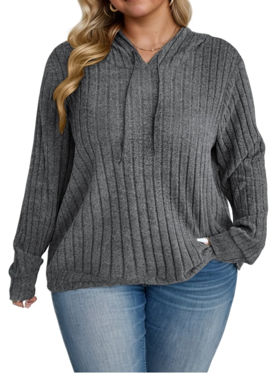 Winter Plus Size Sweaters for Women Drawstring V-Neck Sweatshirts Long Sleeves Hoodie