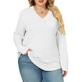 thumbnail image 1 of NISVIYA Winter Womens Tops Plus Size Dressy Casual Long Sleeve V Neck Work Tunics Tees White, 1 of 1