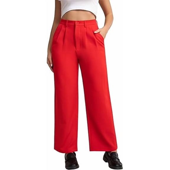 NISVIYA Women High Waist Casual Straight Leg Dress Pants Office Work Trousers Suit Pants Back Elastic Waistband