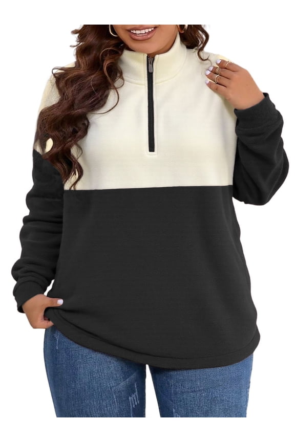 Women Plus size Autumn&Winter Tops Trendy Oversized Zip Up Long Sleeve Pullover Cozy Shirt