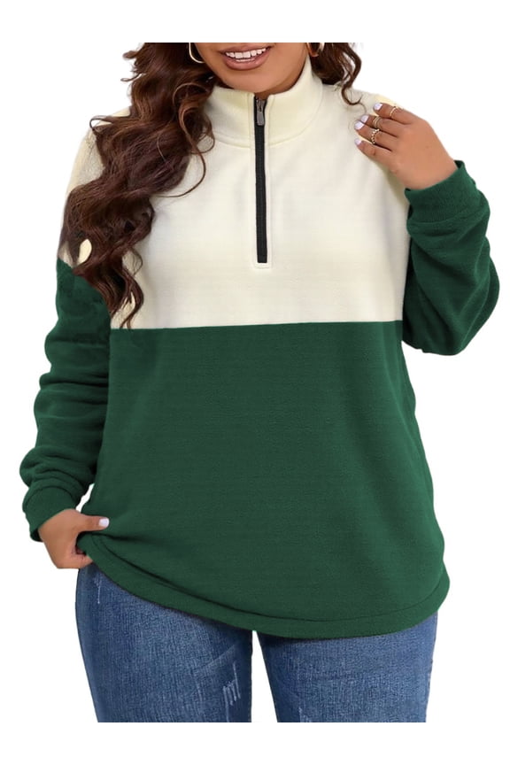 Women Plus size Autumn&Winter Tops Trendy Oversized Zip Up Long Sleeve Pullover Cozy Shirt
