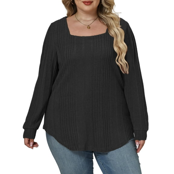 NISVIYA Women Tunic Tops Square Neck Blouse Long Puff Sleeves Shirts Loose Fit Sweater Casual Tops Fall Fashion