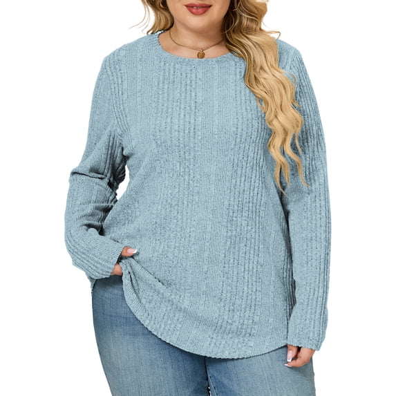 NISVIYA Womens Plus Size Casual Winter Tops Long Sleeve Tees Cute Ribbed Knit Pullover