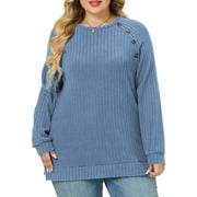 NISVIYA Womens Plus Size Basic Tops Loose Fit Button Decor Tunics Fashion Ribbed Knit Pullover Sweaters