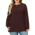 thumbnail image 1 of NISVIYA Womens Plus Size Basic Tops Loose Fit Button Decor Tunics Fashion Ribbed Knit Pullover Sweaters, 1 of 5