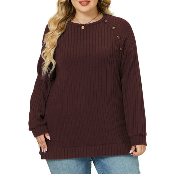 NISVIYA Womens Plus Size Basic Tops Loose Fit Button Decor Tunics Fashion Ribbed Knit Pullover Sweaters