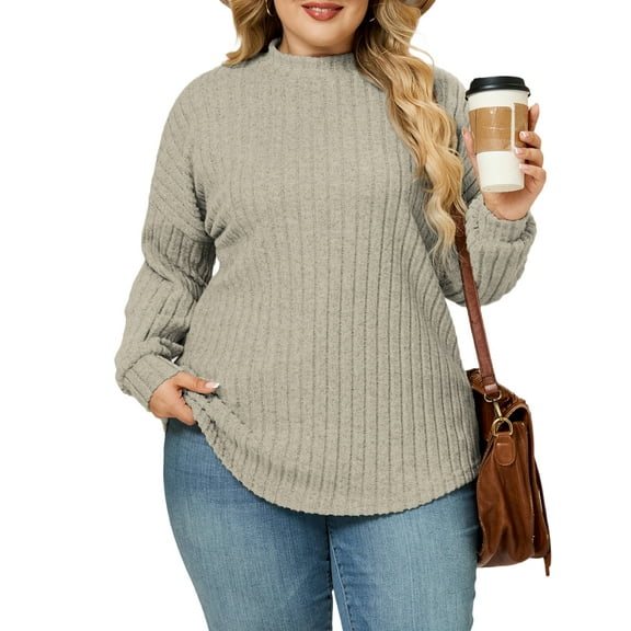 NISVIYA Womens Plus Size Sweaters Loose Fit Mock Neck Tops Fashion Long Sleeve Winter Lightweight Pullover Shirts