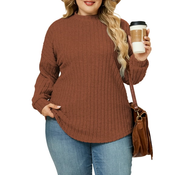 NISVIYA Womens Plus Size Loose Fit Mock Neck Sweaters Winter Long Sleeve Lightweight Pullover Shirts