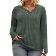 thumbnail image 1 of NISVIYA Winter Womens Plus Size Sweaters Blouses Elegant Long Sleeve Chic V Neck Pullover Green, 1 of 6