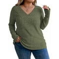 thumbnail image 1 of NISVIYA Womens Plus Size V Neck Long Sleeve Winter Pullover Sweater Green, 1 of 7