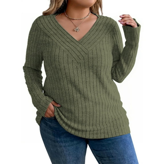 NISVIYA Womens Plus Size V Neck Long Sleeve Winter Pullover Sweater Black