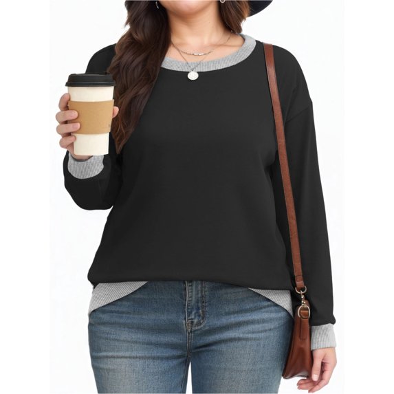 NISVIYA Womens Plus Size Casual Crewneck Color Block Blouses Trendy Winter Fashion Oversized Sweatshirts