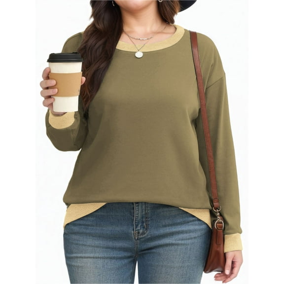 NISVIYA Womens Plus Size Casual Crewneck Color Block Blouses Trendy Winter Fashion Oversized Sweatshirts