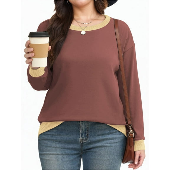 NISVIYA Womens Plus Size Casual Crewneck Color Block Blouses Trendy Winter Fashion Oversized Sweatshirts